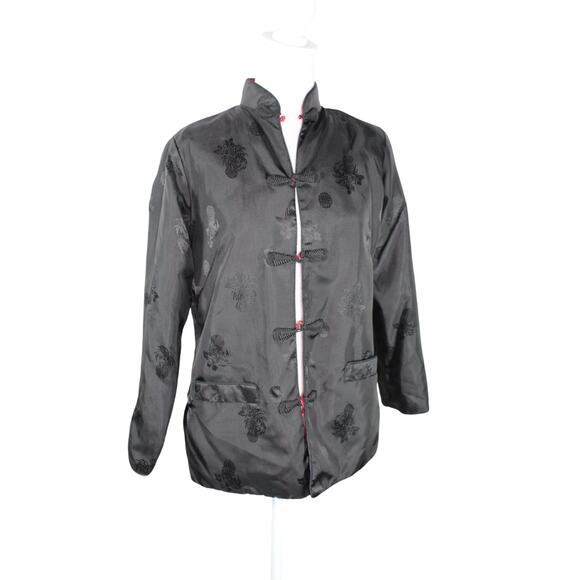 Vintage Oriental Reversable Jacket Frog Closure Black and Red with Pockets M - Picture 1 of 16
